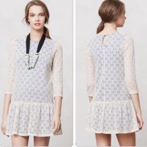Anthropologie WESTON WEAR Bexley cream lace drop waist prairie mini dress